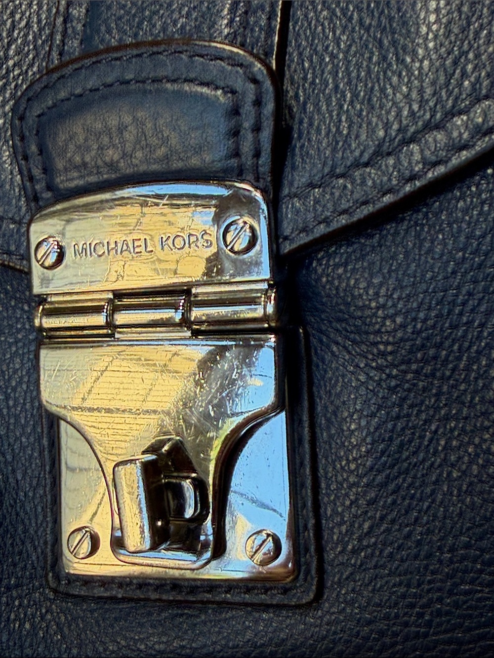 Michael Michael Kors Classic Vintage Navy Leather Satchel Crossbody Bag - Picture 16 of 17